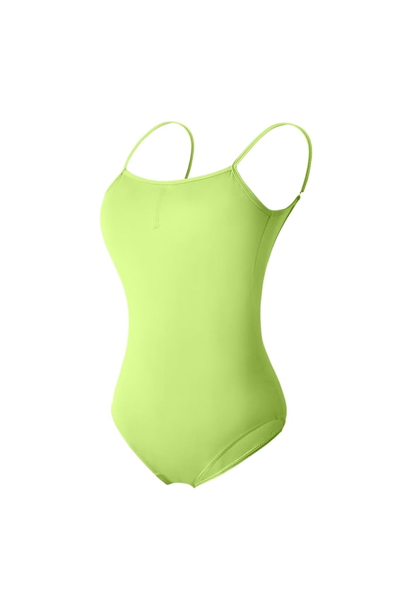 Women's Basic Scoop Neck Spaghetti Strap Solid Color Stretchy Leotards Bodysuit Dancewear Gymnastics Ballet Undershirts Green L