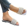 thumbnail image 1 of KIJBLAE Women's Beaded Open Toe Sandals Summer Pearl Decor Flat Beach Shoes Slip on Sandals Ladies Slides Flip Flops Silver 38, 1 of 6