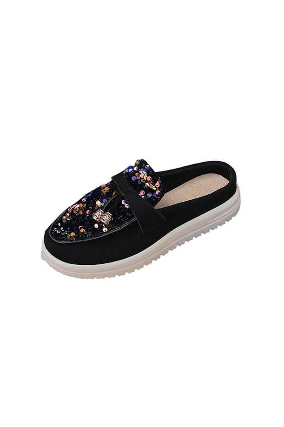 Women's Bohemian Sequin Closed Toe Mule Flats, Slip On Trendy Comfortable Casual Flat Shoes Gold 36