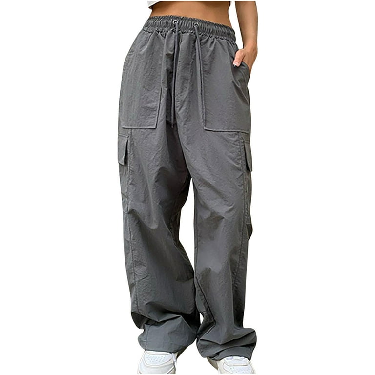 KIJBLAE Women's Bottoms Comfy Lounge Casual Pants Fashion Full Length  Trousers Cargo Pants For Girls Solid Color Gray S 