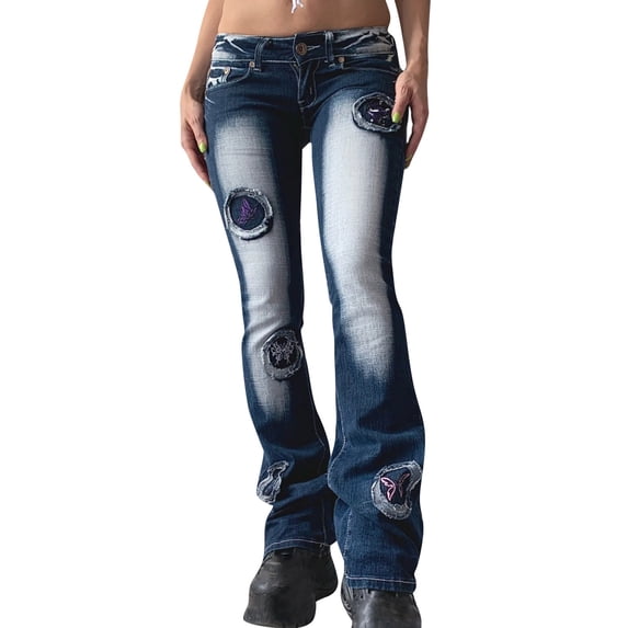 KIJBLAE Women's Bottoms Fashion Full Length Trousers Jeans Denim Pants For Girls Gradient Color Comfy Lounge Casual Pants Blue XL