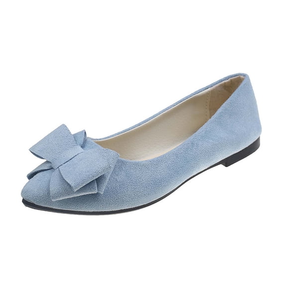 KIJBLAE Women's Bow Flats Shoes Pointed Toe Slip-On Flats Ballerina Flats Office Party Wedding Shoes Flats Comfort Flats Loafers Light Blue 41