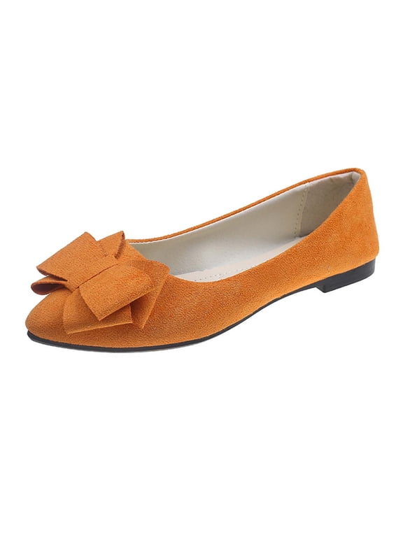 Women's Bow Flats Shoes Pointed Toe Slip-On Flats Ballerina Flats Office Party Wedding Shoes Flats Comfort Flats Loafers Orange 42