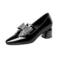 thumbnail image 1 of KIJBLAE Women's Bowtie Decorated Pumps Slip-On Patent Leather Shoes Office Dressy Heels Black 39, 1 of 7