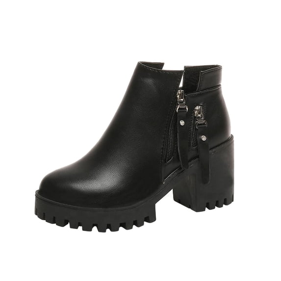 KIJBLAE Women's Chelsea Ankle Boots Closed Toe Stacked Heel Booties Shoes Thick Heel Mid Heeled Dress Short Boots Shoes Black 39