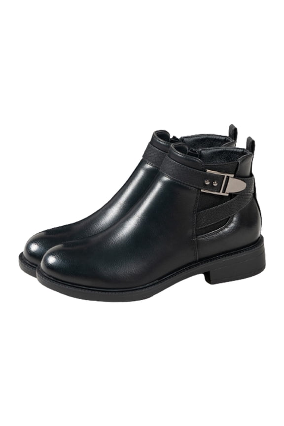 Women's Chelsea Boots Faux Leather Side Zipper Buckle Ankle Boots Black Dress Shoes Black 38