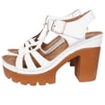 thumbnail image 1 of KIJBLAE Women's Chunky Heel Gladiator Sandals, Open-Toe Cutout with Buckle, Plus Size Gothic Comfort Footwear White 42, 1 of 9