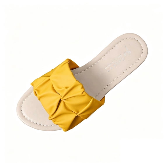 KIJBLAE Women's Color Block Flat Slide Sandals, Open Toe Non Slip Casual Slippers Summer Beach Vacation Outdoor Daily Wear Yellow 39