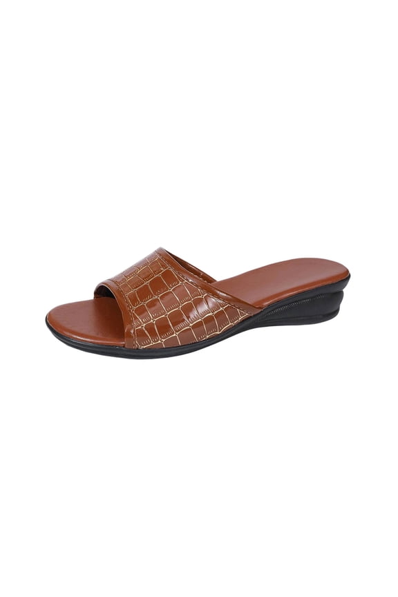 Women's Crocodile Embossed Platform Mule Sandals, Thick Sole Open Toe Comfort Casual Slides for Spring Summer Brown 37