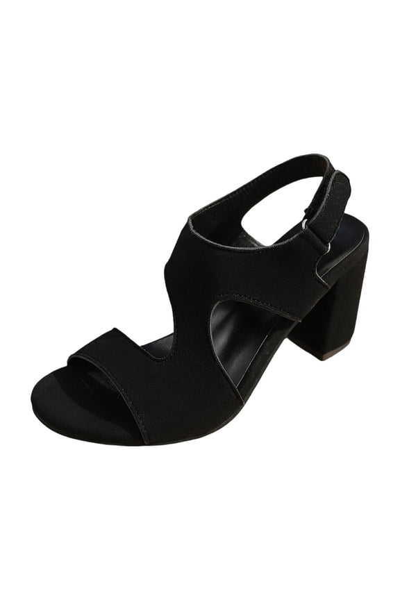 Women's Cutout Chunky Heel Sandals, Open-Toe Ankle Strap Shoes, Plus Size Elegant Comfort Footwear for Work & Events Black 36