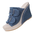 thumbnail image 1 of KIJBLAE Women's Denim Fabric Buckle Wedge Slide Sandals, Thick Sole Fashion Casual Summer Outdoor Beach Lazy Slides Blue 37, 1 of 9