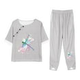 thumbnail image 1 of KIJBLAE Women's Dragonfly Print Pajama Set Loose Short Sleeve Round Neck T-Shirt Long Pants Homewear Tracksuit Gray XXXXL, 1 of 5