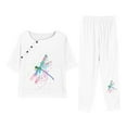 thumbnail image 1 of KIJBLAE Women's Dragonfly Print Pajama Set Loose Short Sleeve Round Neck T-Shirt Long Pants Homewear Tracksuit White XXXXXL, 1 of 5