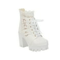 thumbnail image 1 of KIJBLAE Women's Fashion Ankle Boots Chunky Thick High Heeled Booties Lace up Block Heel Wide Width Ankle Booties White 39, 1 of 5