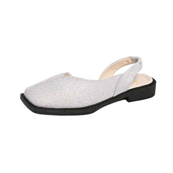 KIJBLAE Women's Fashion Pointed Toe Closed Toe Flats, Small Luxury Design Block Heel Trendy Casual Shoes Silver 36