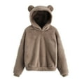 thumbnail image 1 of KIJBLAE Women's Fashion Sweatshirt Fuzzy Fleece Pullover Tops Solid Color Casual Comfy Womens Plush Cute Ear Hoodie Sweatshirt Trendy Clothes for Women Khaki XXXXXL, 1 of 6