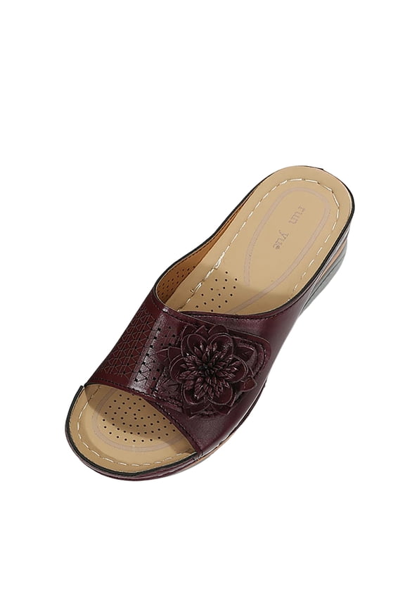 Women's Floral Applique Wedge Slide Sandals, Open-Toe Perforated Slip-On Shoes, Plus Size Comfort Footwear for Summer Purple 40