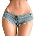 thumbnail image 1 of KIJBLAE Women's Frayed Hem Daisy Duke Jean Shorts Night Club Booty Shorts Rave Music Festival Shorts Low Rise Denim Shorts Blue S, 1 of 6
