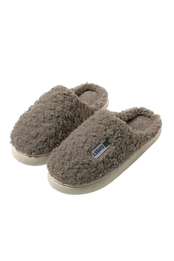 Women's Fuzzy Cross Band Slippers Winter Warm Soft Plush House Shoes Indoor Outdoor Home Bedroom Flat Slip on Solid Anti-Slip Ladies Cozy Mule Clog Slippers Gray 40-41