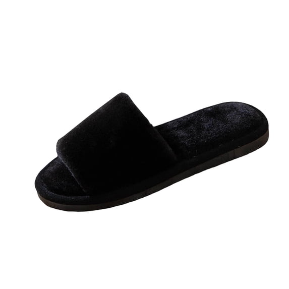 KIJBLAE Women's Fuzzy Open Toe Slippers, Thick Sole Non-Slip Indoor Warm Slippers, Cozy Winter Plush Footwear for Ladies Daily Lounging at Home Black 36