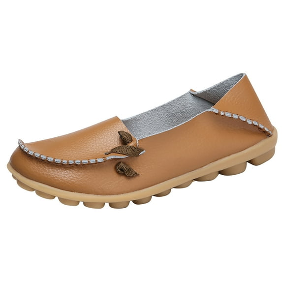 KIJBLAE Women's Faux Leather Loafers Breathable Shoes Soft Slip-On Moccasins Ladies Flat Boat Shoes Comfort Driving Walking Shoes Brown 39