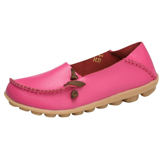 KIJBLAE Women's Faux Leather Loafers Breathable Shoes Soft Slip-On Moccasins Ladies Flat Boat Shoes Comfort Driving Walking Shoes Hot Pink 37