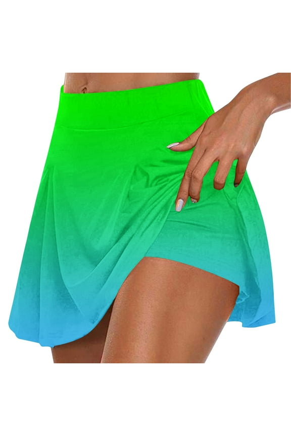 Women's Gradient A-Line Pleated Skirts Activewear Workout Sports Skirts Ombre Tennis Golf Running Skirts Relaxed Fit High Waist Shorts Green XXL