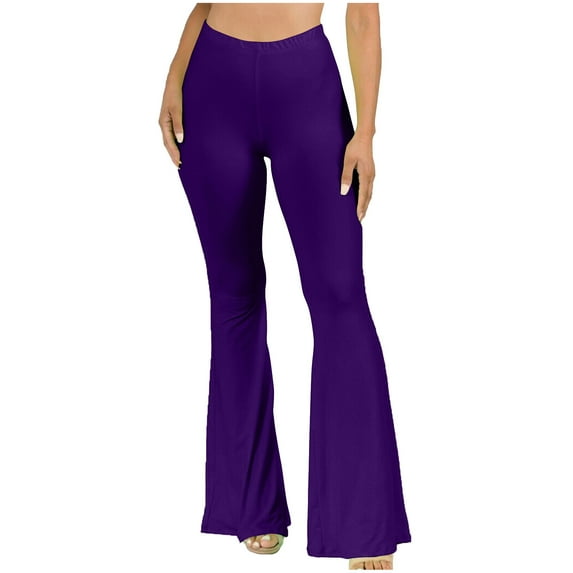 KIJBLAE Women's High Waist Bell Bottoms Pants Solid Color Stretch Bootcut Yoga Flare Trousers Palazzo Pants with Pockets Purple M