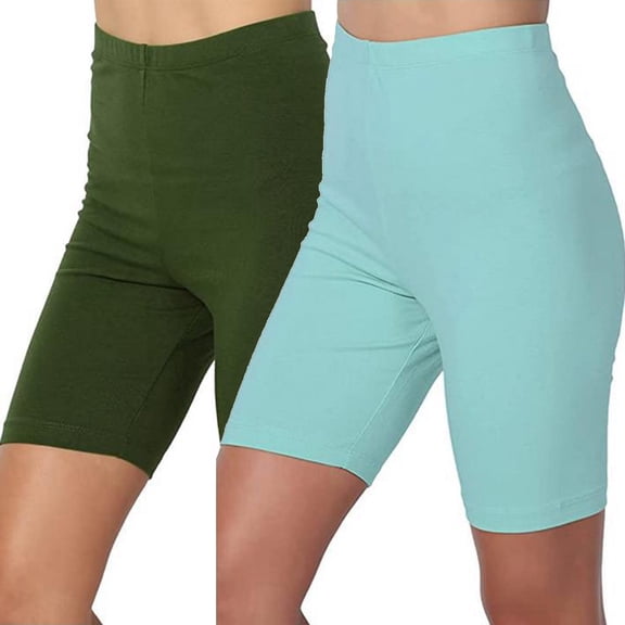 KIJBLAE Women's High Waist Biker Shorts 2 Pack Soft Stretch Bike Yoga Shorts Athletic Workout Running Tummy Control Cycling Spandex Biker Shorts for Women Blue XL