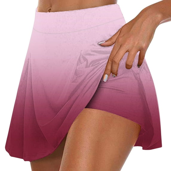 KIJBLAE Women's High Waist Ruffle Hem Skorts with Shorts Pockets Summer Running Sports Skorts Summer Pleated Tennis Skirts Gradient Athletic Skirts Pink XXL