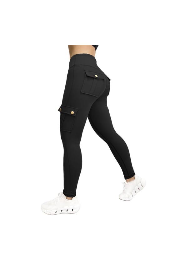 Women's High Waist Yoga Pants with Pockets Black Workout Running Tummy Control Jeggings Textured Scrunch Stretch Butt Lifting Tights Black L