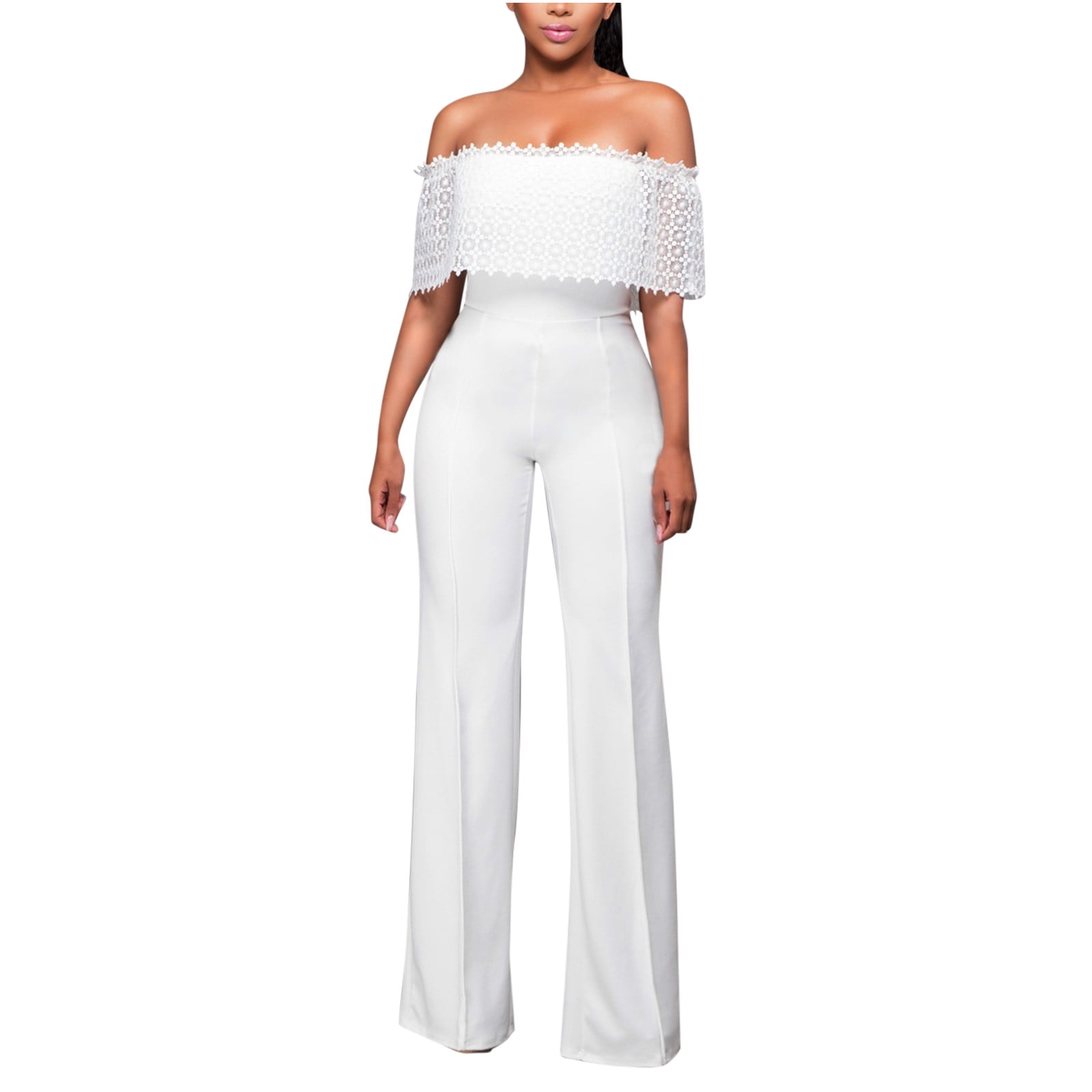 NILLLY Womens Jumpsuits High Waist Trousers Women's One Shoulder Solid  Color Long Sleeve Slim Sexy Jumpsuit Ladies Pants White / M - Walmart.com