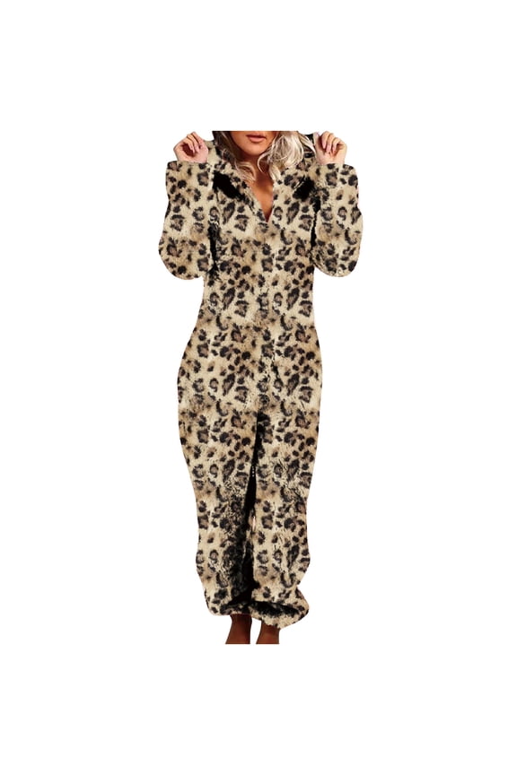 Women's Jumpsuit Leopard Print Britches Comfy Lounge Casual Pants Fashion Full Length Trousers Jumpsuit For Girls Home Clothes Loose Couple Khaki XXL