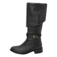 thumbnail image 1 of KIJBLAE Women's Knee High Boots Buckle Fold Over Leather Boots Fold Over Buckle Boots Comfortable Round Toe Low Heel Boots Black 40, 1 of 9