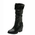 thumbnail image 1 of KIJBLAE Women's Knee High Boots Faux Leather Buckle Slouchy Flat Boots Side Zipper Fashion Comfortable Fall Winter Shoes Black 43, 1 of 8