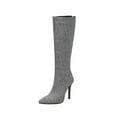 thumbnail image 1 of KIJBLAE Women's Knee High Boots Pointed Toe Stilettos Heel Zipper Closure Fashion Party Boots Comfortable Stylish Booties Gray 42, 1 of 3