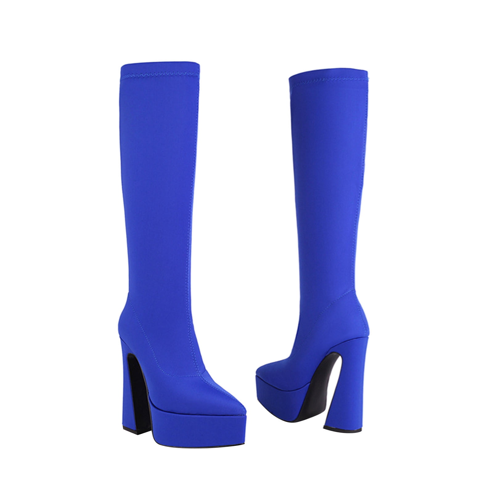 bluehigh専用 Denim Lace Up Peep Toe Thigh High Boots - Darkblue/Lightblue