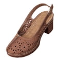 thumbnail image 1 of KIJBLAE Women's Laser Cutout Block Heel Slingbacks, Closed-Toe with Ankle Buckle, Plus Size Breathable Comfort Footwear Brown 39, 1 of 9