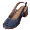 thumbnail image 1 of KIJBLAE Women's Laser Cutout Block Heel Slingbacks, Closed-Toe with Ankle Buckle, Plus Size Breathable Comfort Footwear Dark Blue 42, 1 of 9