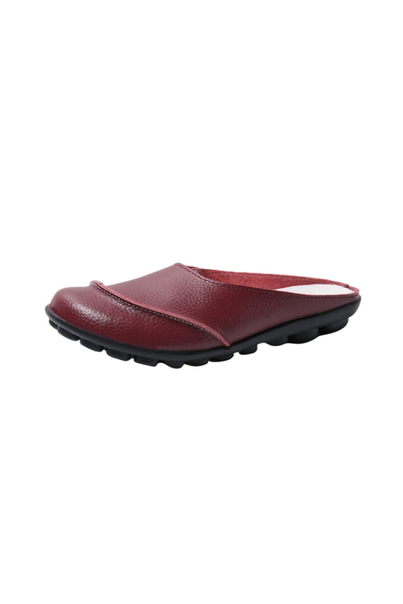Women's Leather Clogs Moccasins Loafers Breathable Slip-On Flat Mule Shoes Comfort House Slippers Wine 43
