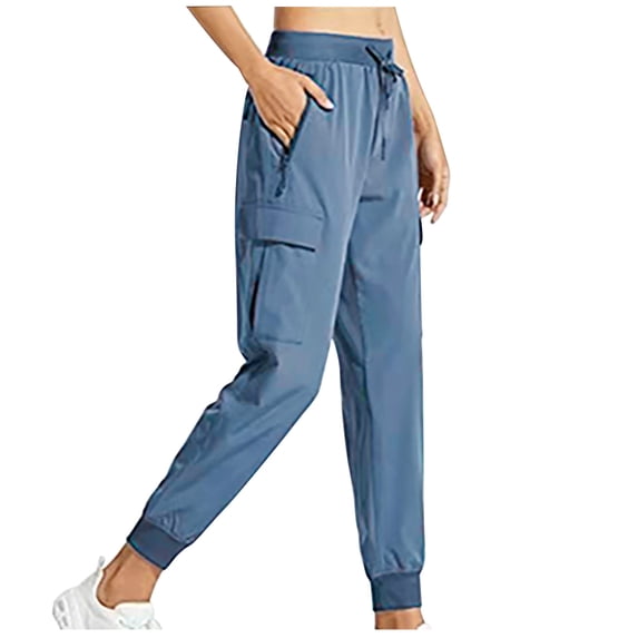 KIJBLAE Women's Lightweight Quick Dry Cargo Pants with Zipper Pockets Water-Resistant Workout Running Hiking Travel Stretch Tapered Joggers Sweatpants Blue XXL