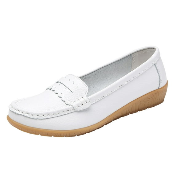 KIJBLAE Women's Loafers Comfortable Slip On Flats Shoes Breathable Soft Sole Driving Walking Shoes White 42