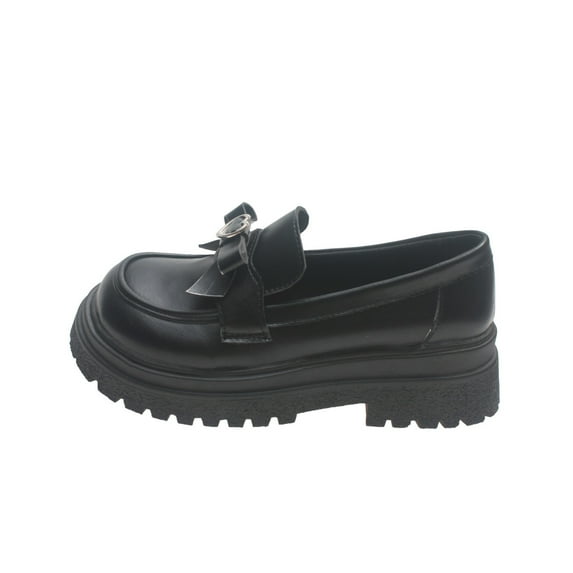 KIJBLAE Women's Loafers Shoes Heart Buckle Bowknot Decoration Shoes Chunky Heel Round Toe Comfortable Shoes Black 39