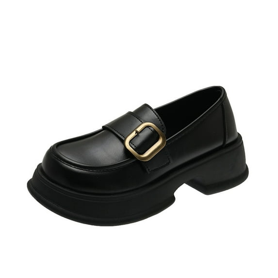 KIJBLAE Women's Loafers Shoes Buckle Strap Slip-On Chunky Sole Round Toe Black Mary Jane Shoes Black 40