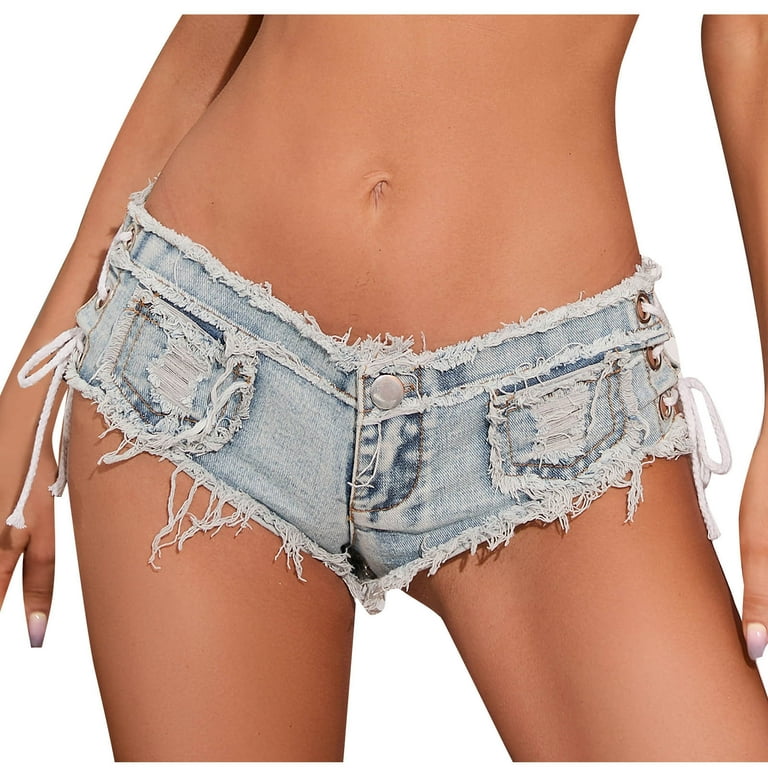 KIJBLAE Women's Low Rise Denim Shorts Hollow out Lace Up Side Mini