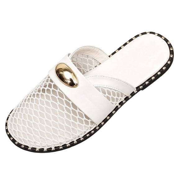 KIJBLAE Women's Mesh Fabric Closed Toe Mule Sandals, Round Toe Breathable Wide Width Slides for Spring Summer White 38
