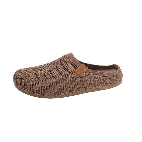 KIJBLAE Women's Mesh Fabric Closed Toe Slide Slippers, Flat Soft Sole Lightweight One Step Indoor Outdoor Casual Slides Coffee 38