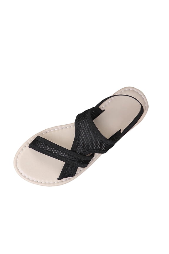 Women's Mesh Panel Cross Strap Sandals, Open Toe Ankle Strap Shoes, Plus Size Breathable Comfort Footwear for Summer Beige 36