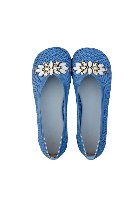Women's Mesh Rhinestone Ballet Flats Breathable Slip-On Pointed Toe Flat Shoes Loafers Comfort Walking Shoes Ladies Shoes Light Blue 43