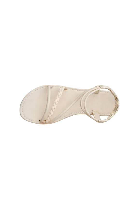 Women's Minimalist Thin Strap Roman Sandals, Round Open Toe Flat Style, Lightweight Comfortable Seaside Outdoor Summer Shoes Beige 38